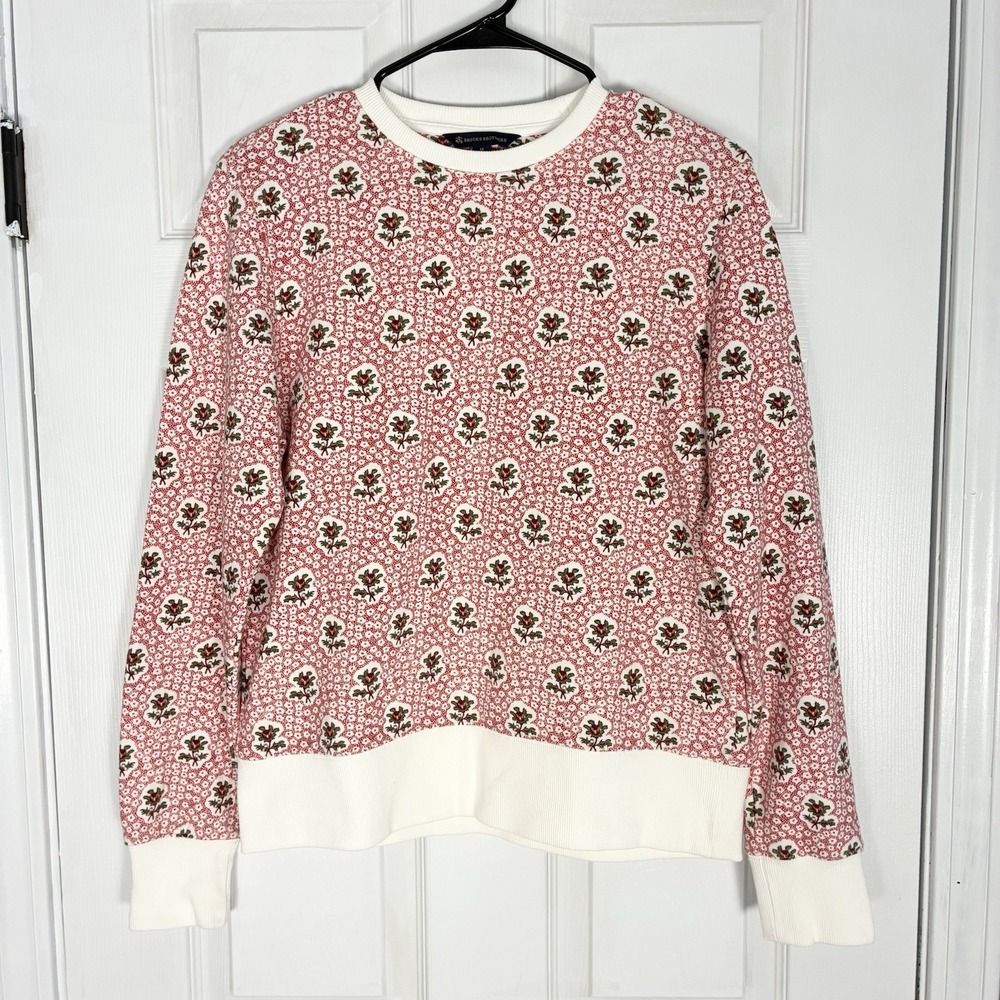Brooks Brothers 100% Cotton Floral Red White Crewneck Sweater Womens Medium